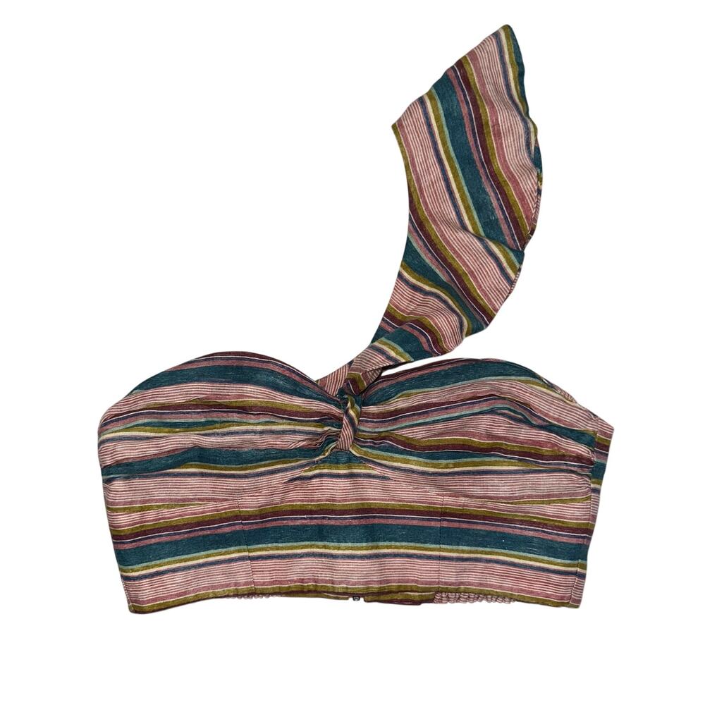 6 Shore Road Linen Striped Ruffle One Shoulder Crop Top Size S